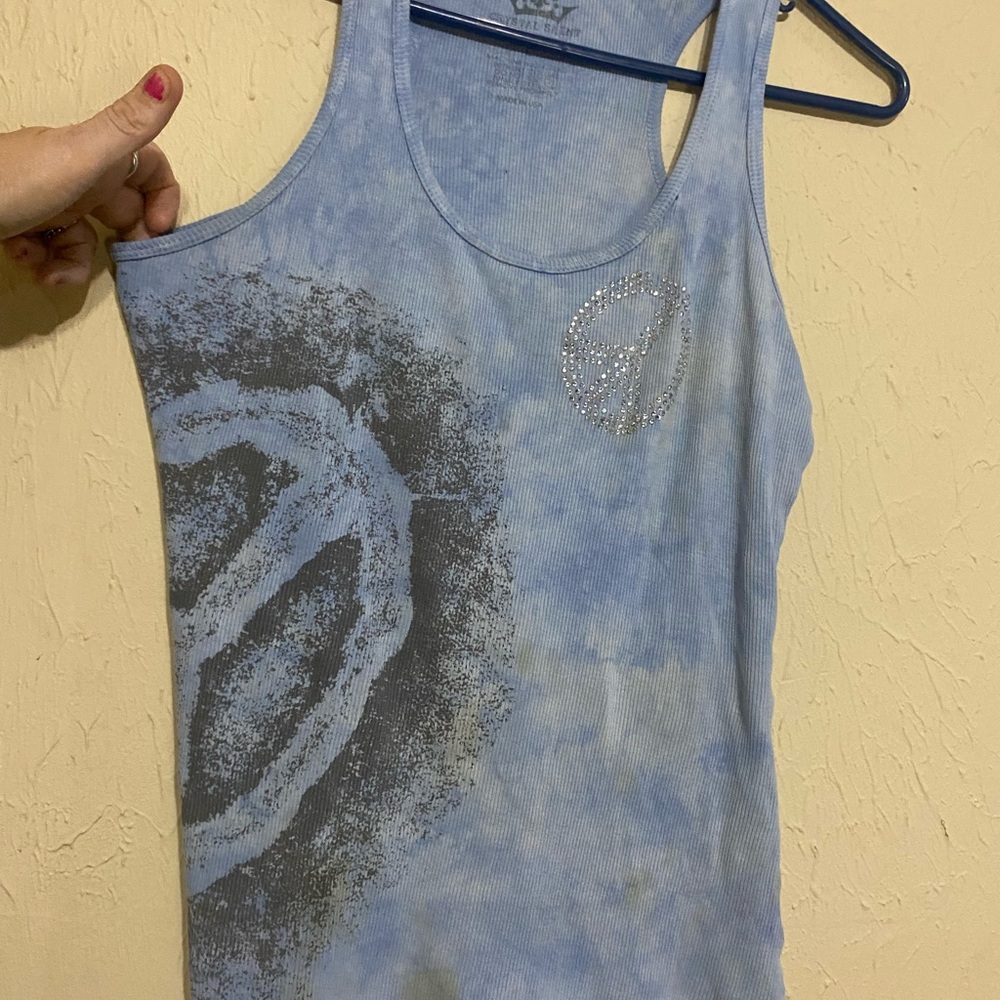 Blue Tie-Dye Tank Top w/ Peace Sign